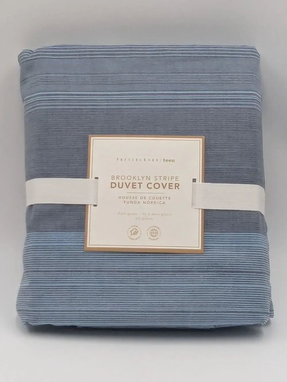 Pottery Barn Teen Brooklyn Stripe Duvet Cover FULL / QUEEN Blue 100% Cotton NEW